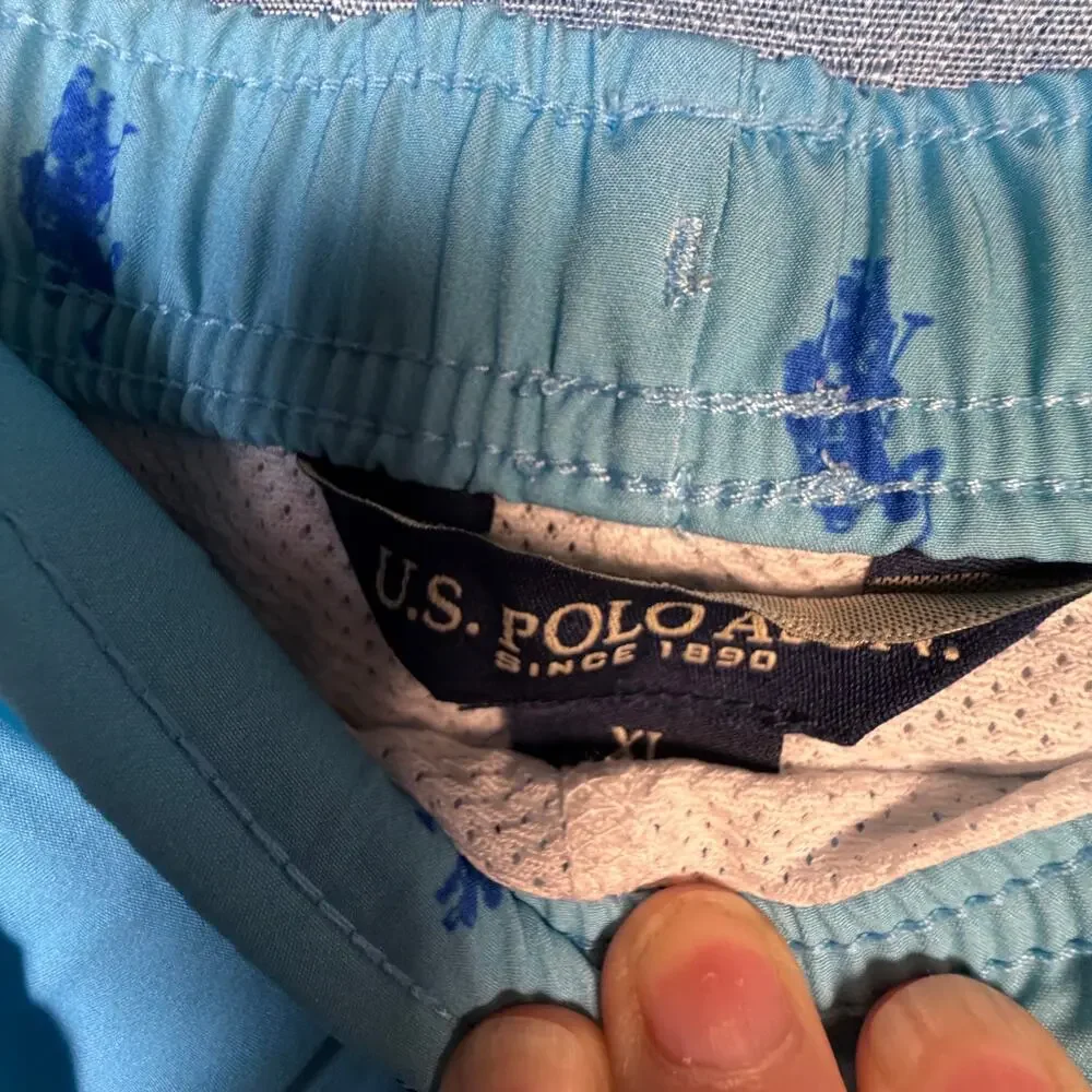 U.S. Polo‎ Assn Boys Aqua Blue Allover Pony Swim Trunks Shorts XL 14-16